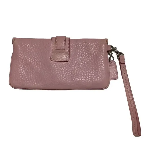 Coach Pink Pebble Leather Envelope Wristlet Bag - Picture 2 of 7